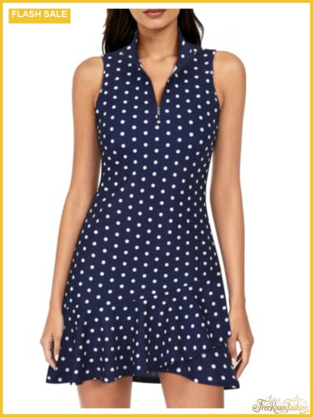 Sleeveless Athletic Tennis Golf Dress Zip Up Ruffle Fit & Flare